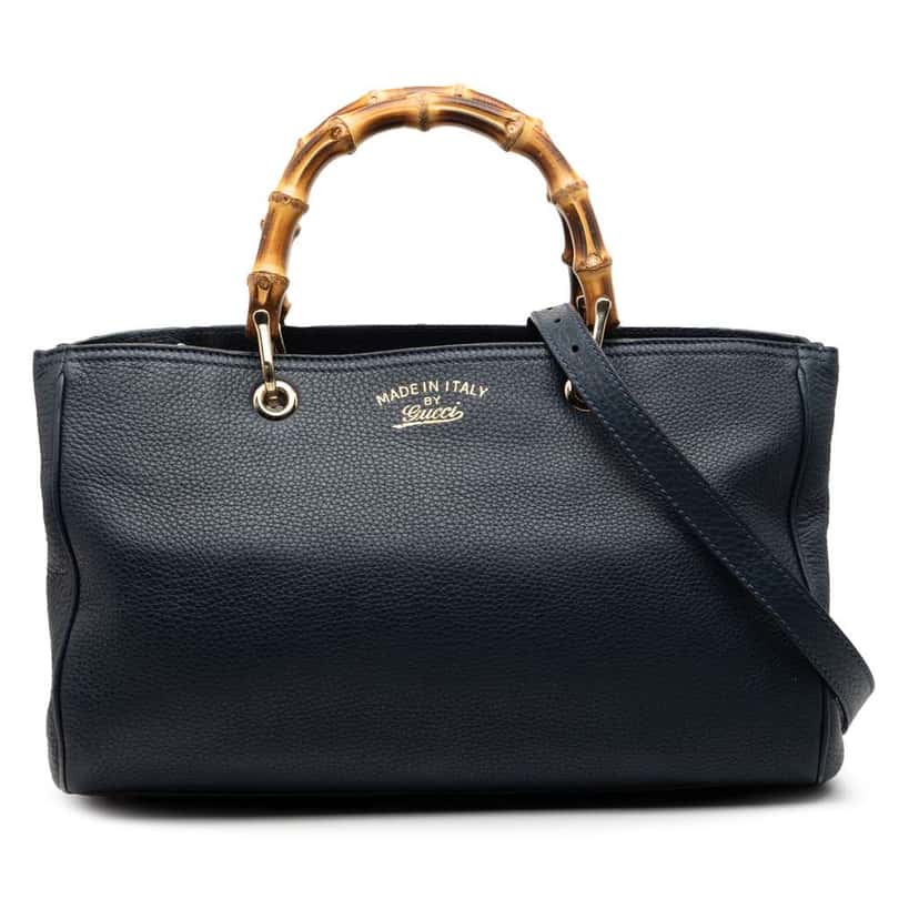 Gucci Medium Calfskin Bamboo Shopper Satchel Blue Leather Good condition - Front View