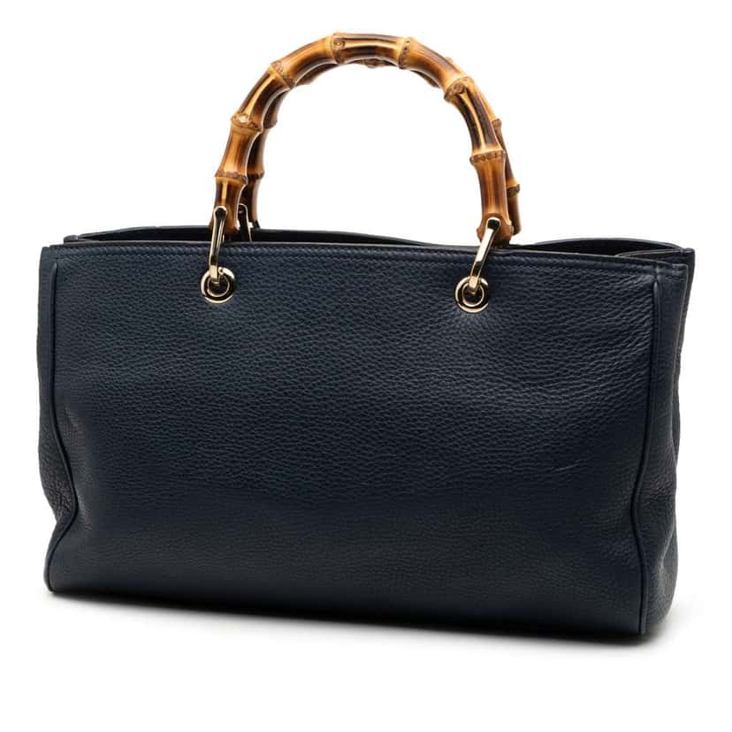 Gucci Medium Calfskin Bamboo Shopper Satchel Blue Leather Good condition - Back View