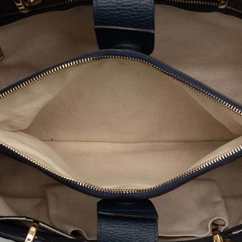 Gucci Medium Calfskin Bamboo Shopper Satchel Blue Leather Good condition - Model View