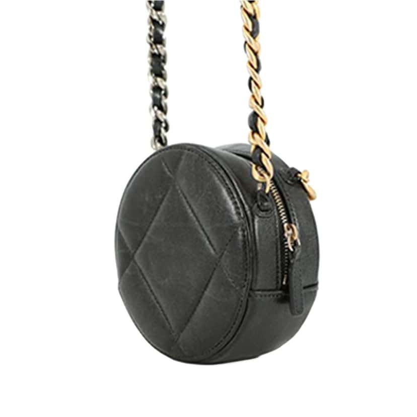 Chanel Lambskin 19 Round Clutch with Chain Black Leather Good condition - Back View