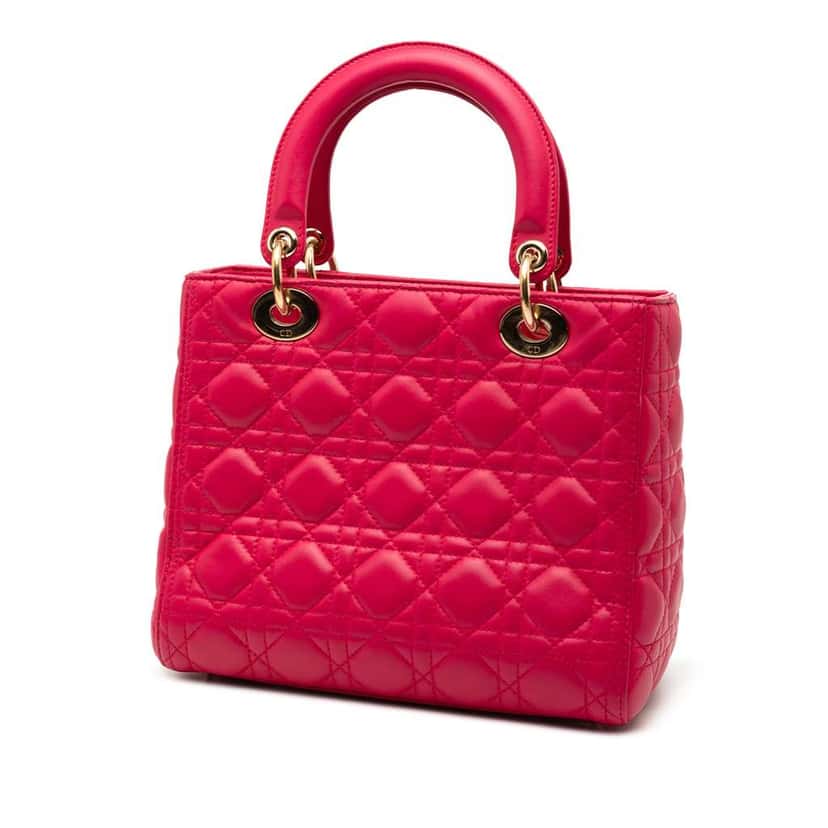 Dior Medium Lambskin Cannage Lady Dior Pink Leather Very good condition - Back View