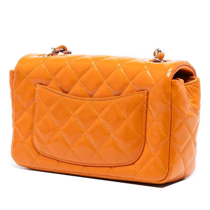 Chanel Mini Rectangular Classic Patent Single Flap Orange Leather Good condition - Back View