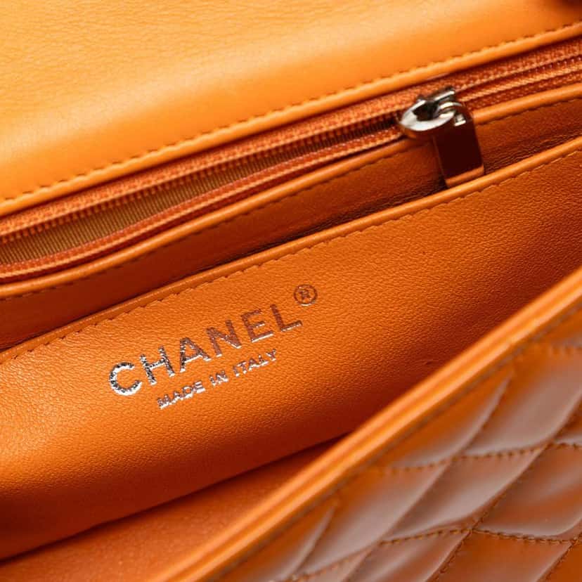 Chanel Mini Rectangular Classic Patent Single Flap Orange Leather Good condition - Box View
