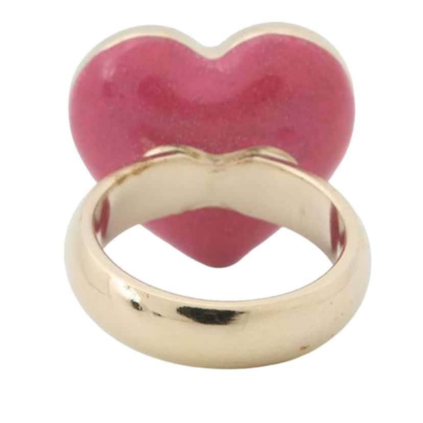 Chanel CC Gold Plated Rhinestones Heart Ring Pink Metal Good condition - Inside View