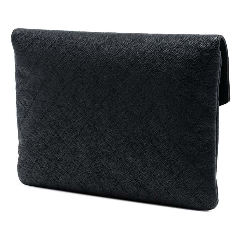 Chanel Paris Cuba Quilted Caviar Thread Around Envelope Clutch Black Leather Good condition - Back View