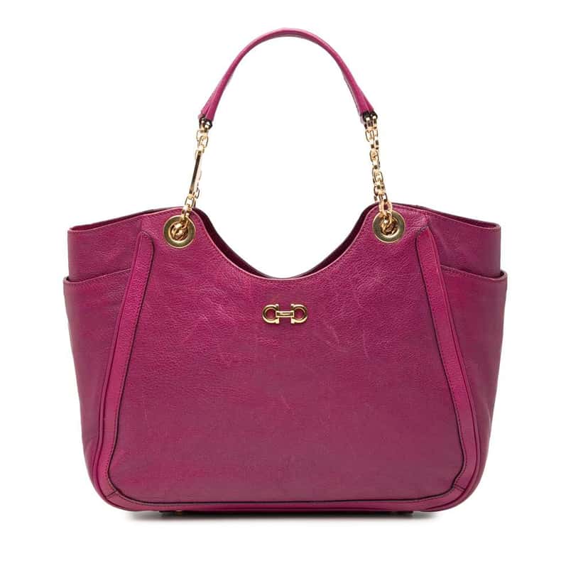 Salvatore Ferragamo Medium Leather Betulla Tote Purple Leather Good condition - Front View