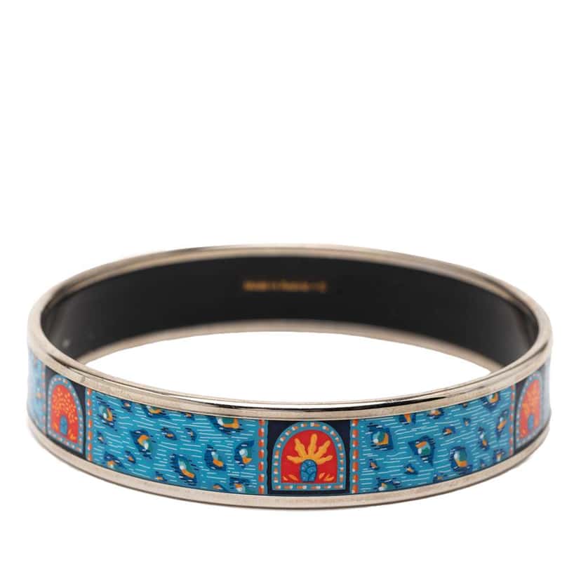 Hermès Wide Printed Enamel Bangle 65 Blue Good condition - Front View
