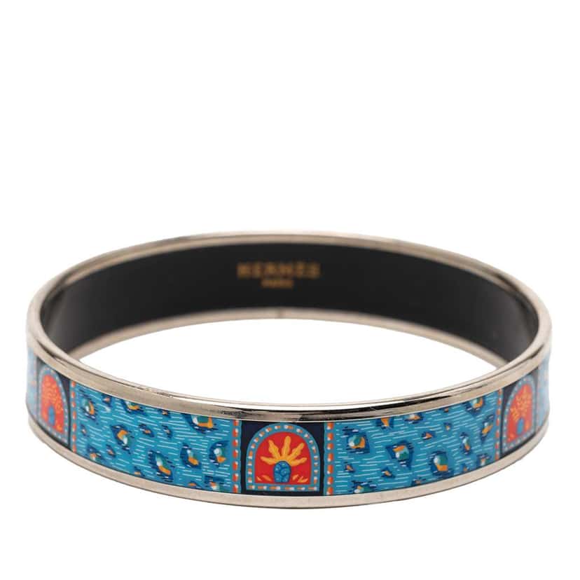 Hermès Wide Printed Enamel Bangle 65 Blue Good condition - Back View