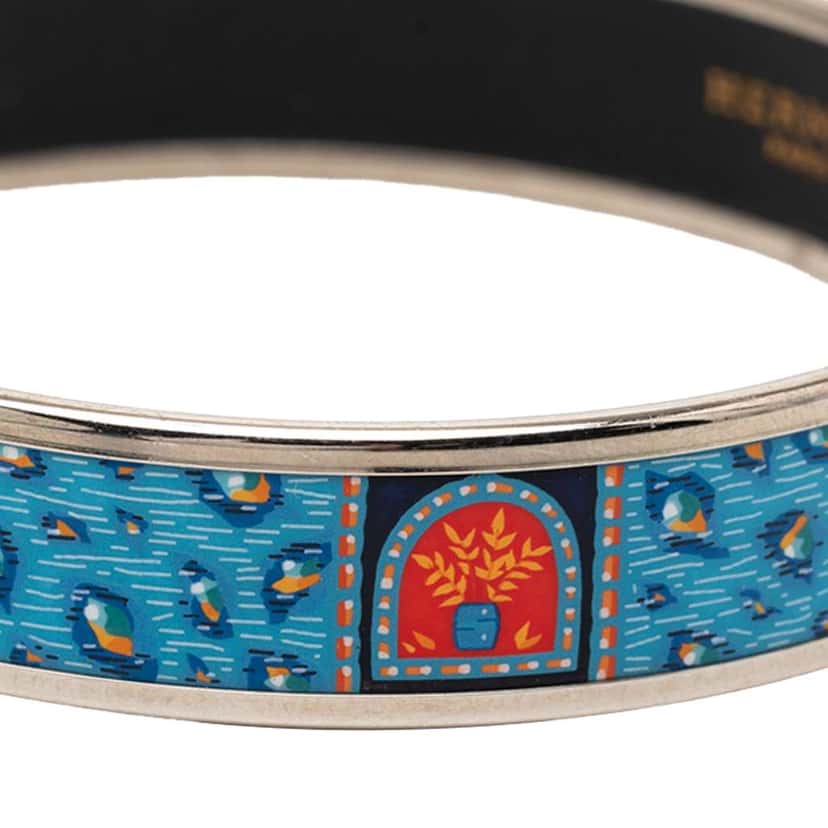 Hermès Wide Printed Enamel Bangle 65 Blue Good condition - Inside View