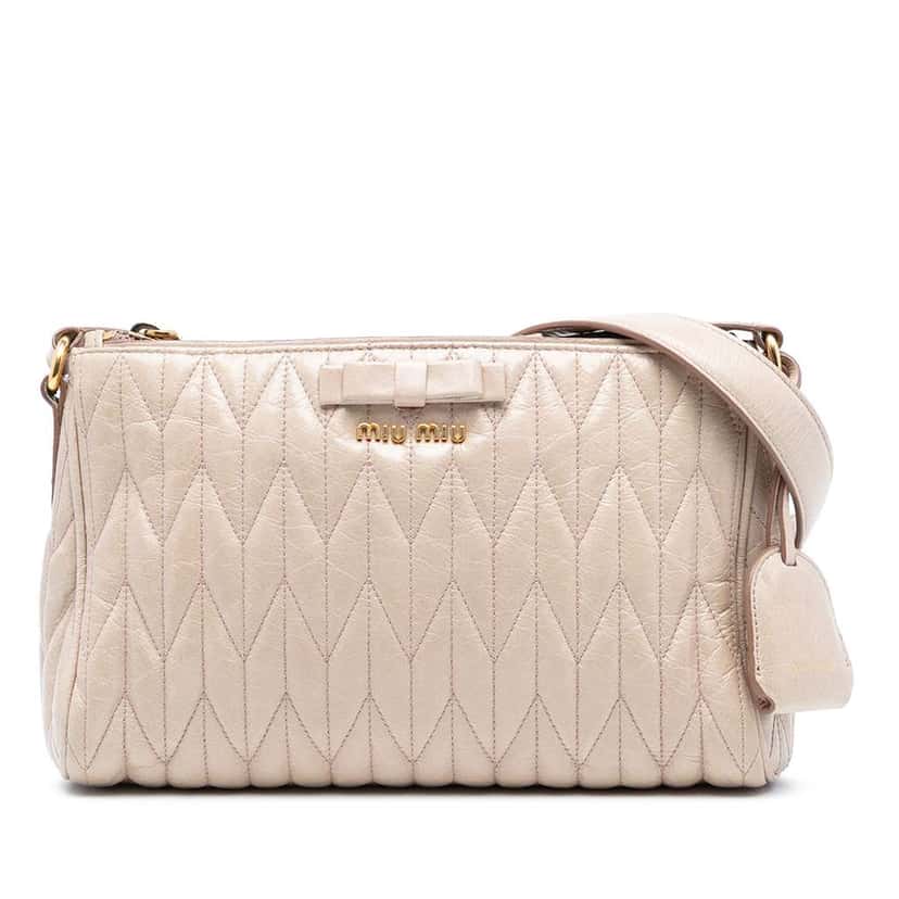 Miu Miu Matelasse Leather Bow Shoulder Bag Brown Leather Good condition - Front View