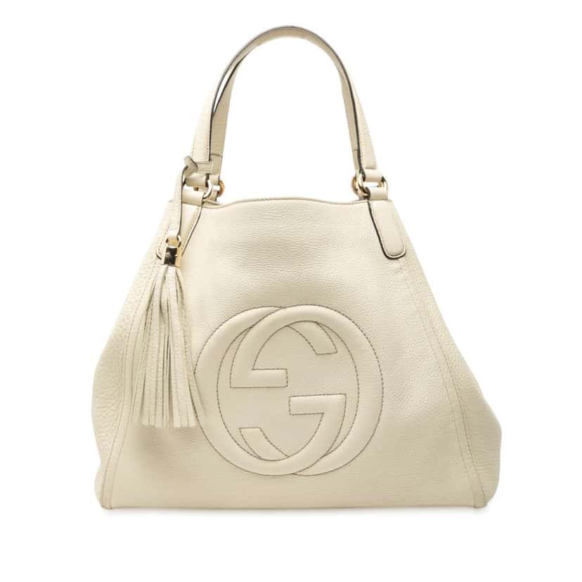 Gucci Medium Leather Soho Cellarius Tote White Leather Good condition - Front View