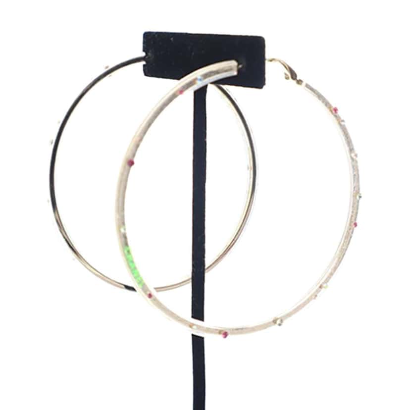 Chanel Acrylic Crystal Hoop Earrings Silver Good condition - Inside View