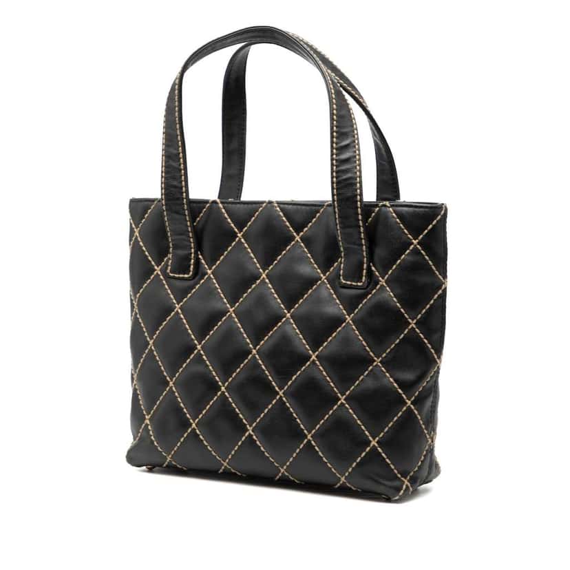 Chanel Small CC Quilted Calfskin Wild Stitch Tote Black Leather Good condition - Back View