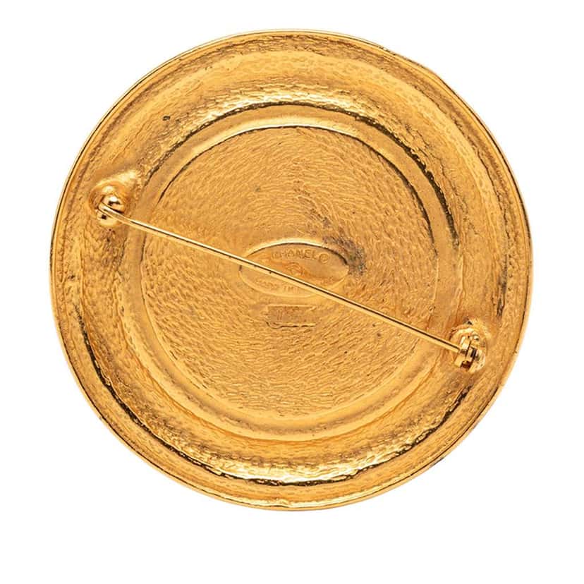Chanel Gold Plated 31 Rue Cambon Round Vintage Pin Brooch Gold Metal Very good condition - Back View