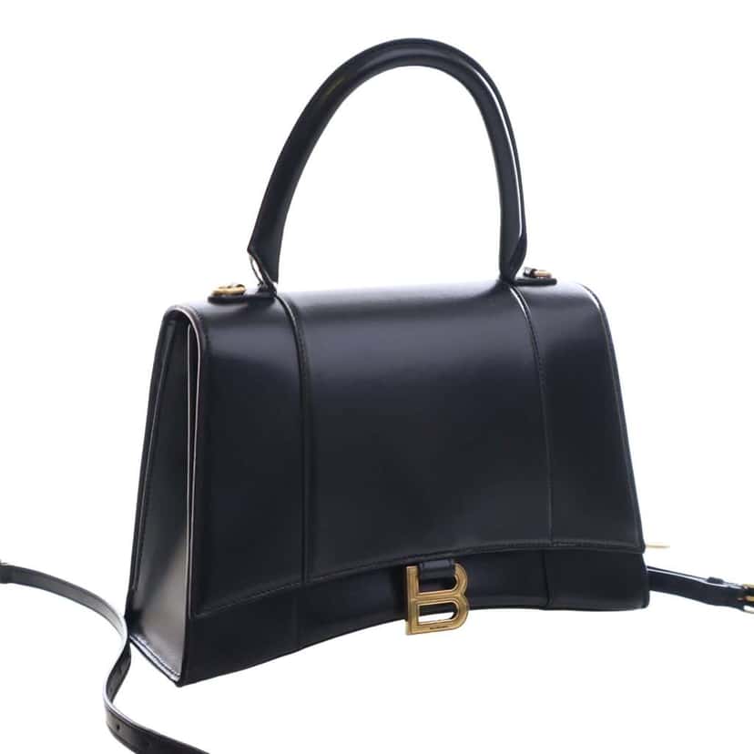 Balenciaga Medium Smooth Calfskin Hourglass Top Handle Bag Black Leather Good condition - Back View