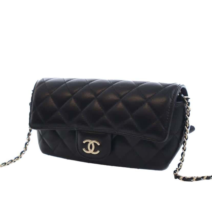 Chanel Quilted Lambskin Classic Glasses Case on Chain Black Leather Good condition - Inside View