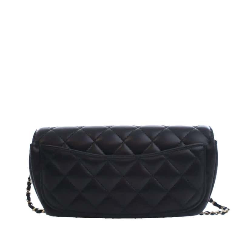 Chanel Quilted Lambskin Classic Glasses Case on Chain Black Leather Good condition - Model View