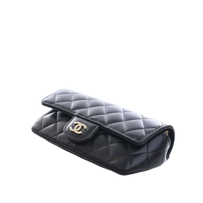 Chanel Quilted Lambskin Classic Glasses Case on Chain Black Leather Good condition - Box View