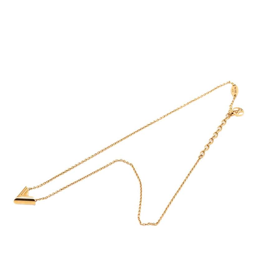 Louis Vuitton Gold Plated Essential V Necklace Gold Metal Very good condition - Front View