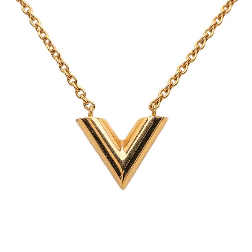 Louis Vuitton Gold Plated Essential V Necklace Gold Metal Very good condition - Box View