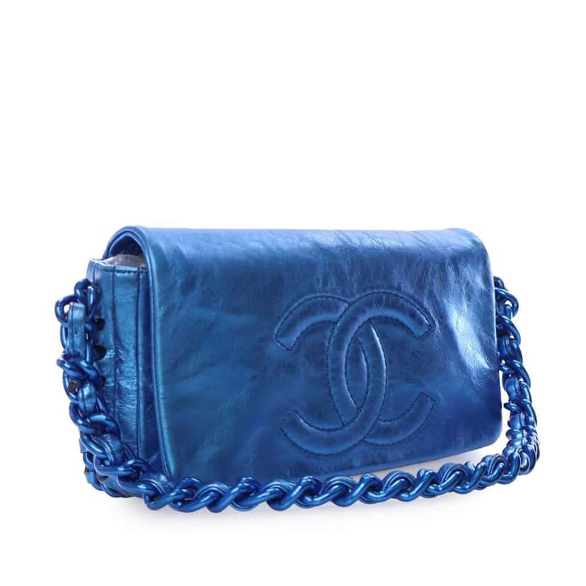 Chanel CC Metallic Calfskin Modern Chain Flap Blue Leather Good condition - Inside View