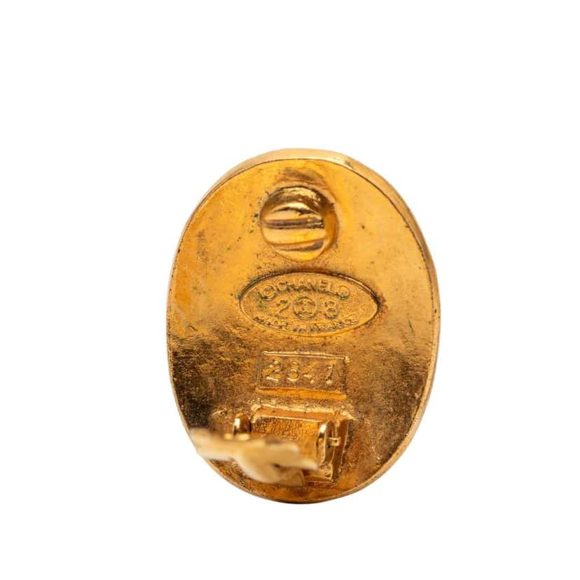 Chanel Gold Plated CC Oval Clip on Earrings Gold Metal Very good condition - Inside View