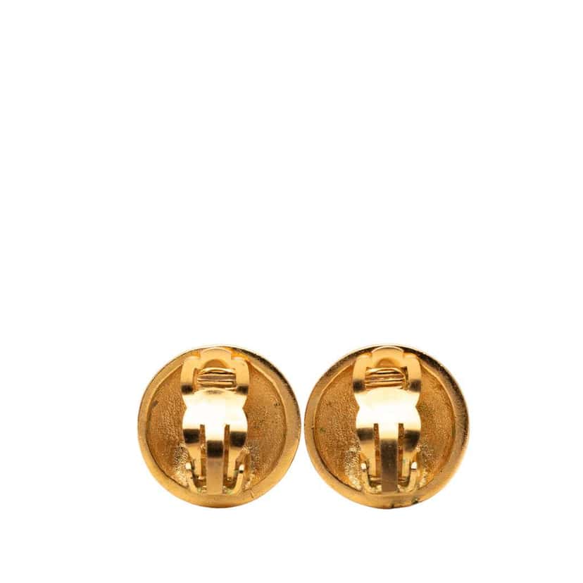 Chanel CC Gold Plated Round Clip on Earrings Gold Metal Good condition - Back View
