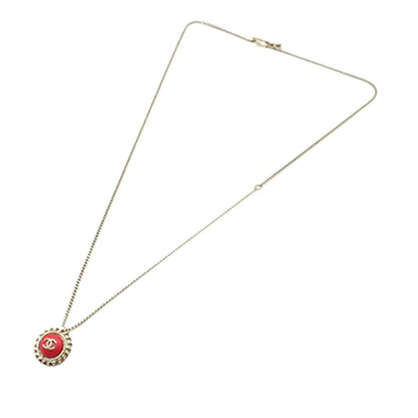 Chanel CC Gold Plated Resin Pendant Necklace Gold Metal Good condition - Front View