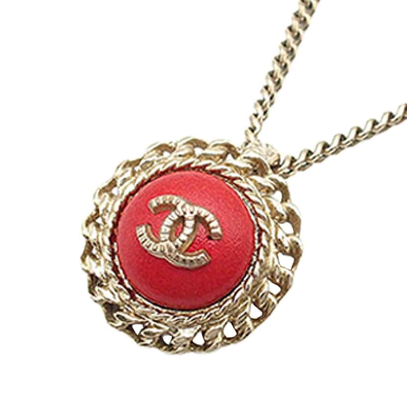Chanel CC Gold Plated Resin Pendant Necklace Gold Metal Good condition - Back View