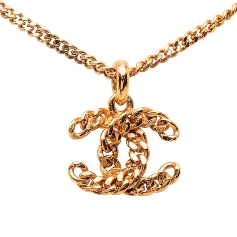 Chanel Gold Plated Faux Pearl CC Pendant Necklace Gold Metal Good condition - Back View