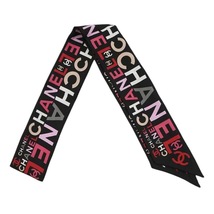 Chanel CC Logo Print Silk Bandeau Scarf Black Silk Good condition - Front View