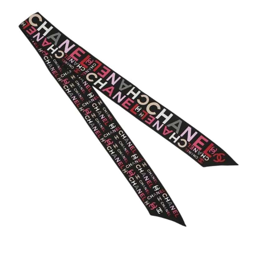 Chanel CC Logo Print Silk Bandeau Scarf Black Silk Good condition - Back View