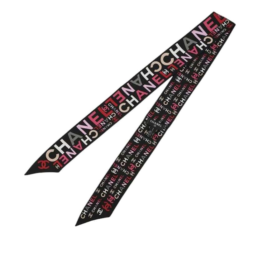 Chanel CC Logo Print Silk Bandeau Scarf Black Silk Good condition - Inside View