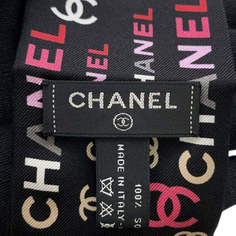 Chanel CC Logo Print Silk Bandeau Scarf Black Silk Good condition - Box View