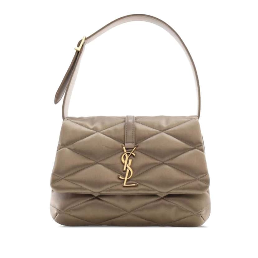Saint Laurent Quilted Lambskin Le 57 Diamond Shoulder Bag Brown Leather Good condition - Front View