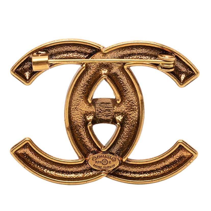 Chanel CC Gold Plated Logo Brooch Gold Metal Good condition - Back View