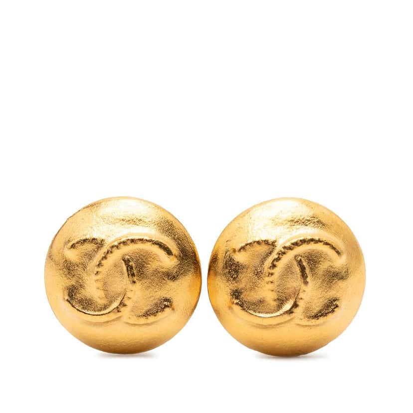 Chanel Gold Plated CC Button Clip on Earrings Gold Metal Good condition - Front View