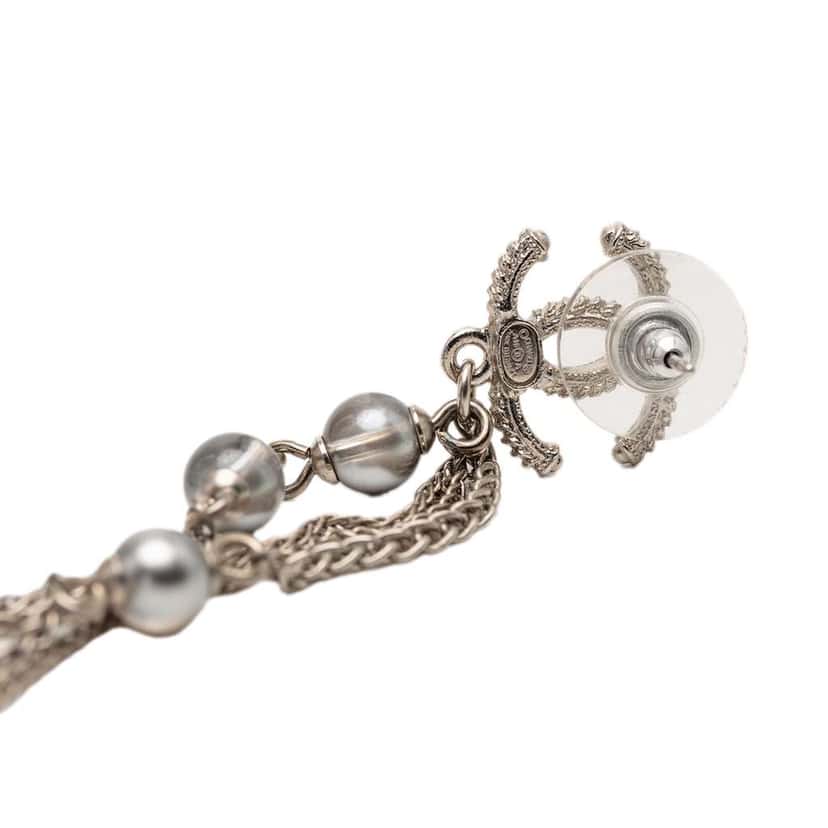 Chanel Gold Plated CC Faux Pearl Chain Drop Push Back Earrings Gold Metal Good condition - Inside View