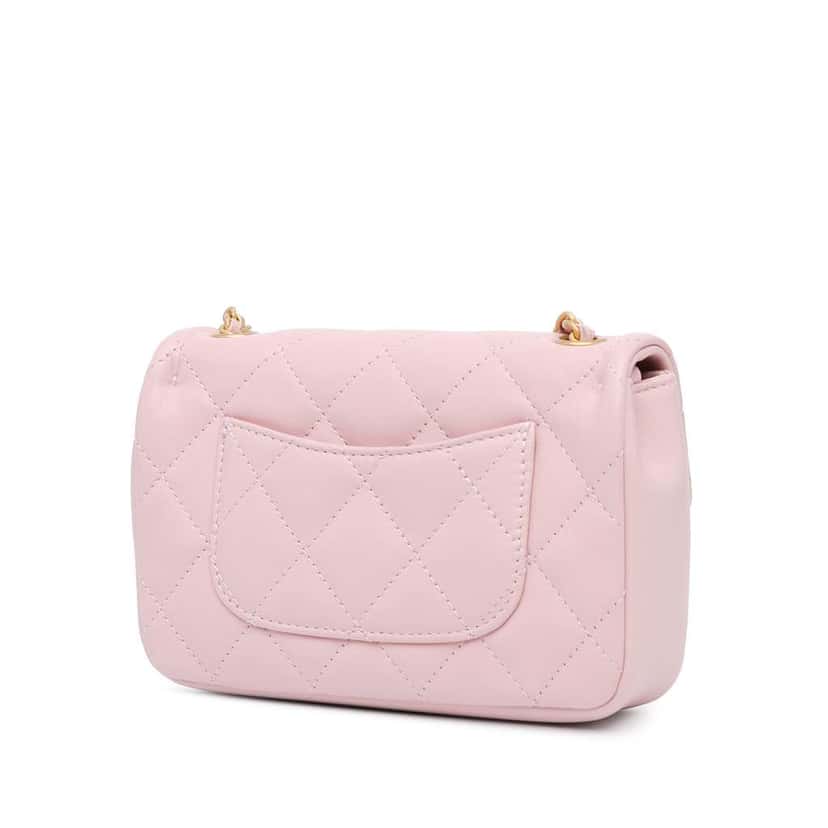 Chanel Mini Quilted Lambskin Heart Charms Flap Pink Leather Good condition - Back View