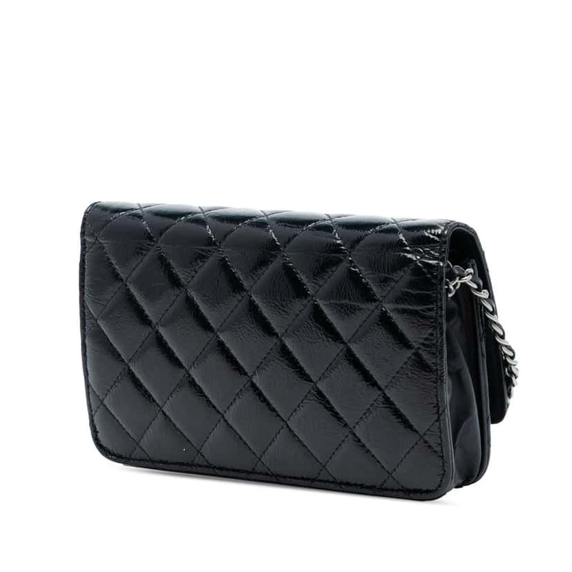 Chanel CC Quilted Patent Wallet On Chain Black Leather Good condition - Back View