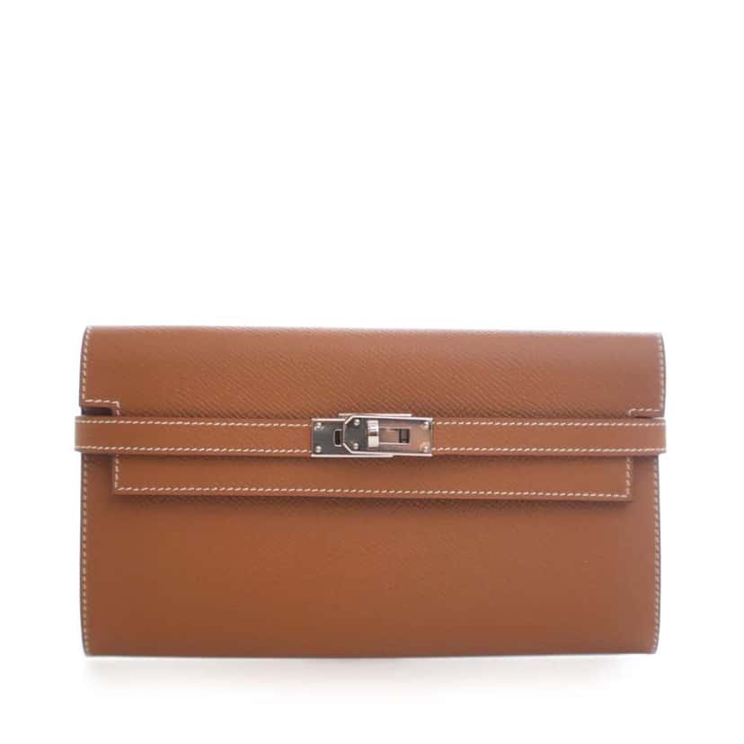 Hermès Epsom Kelly Longue Wallet Brown Leather Good condition - Front View