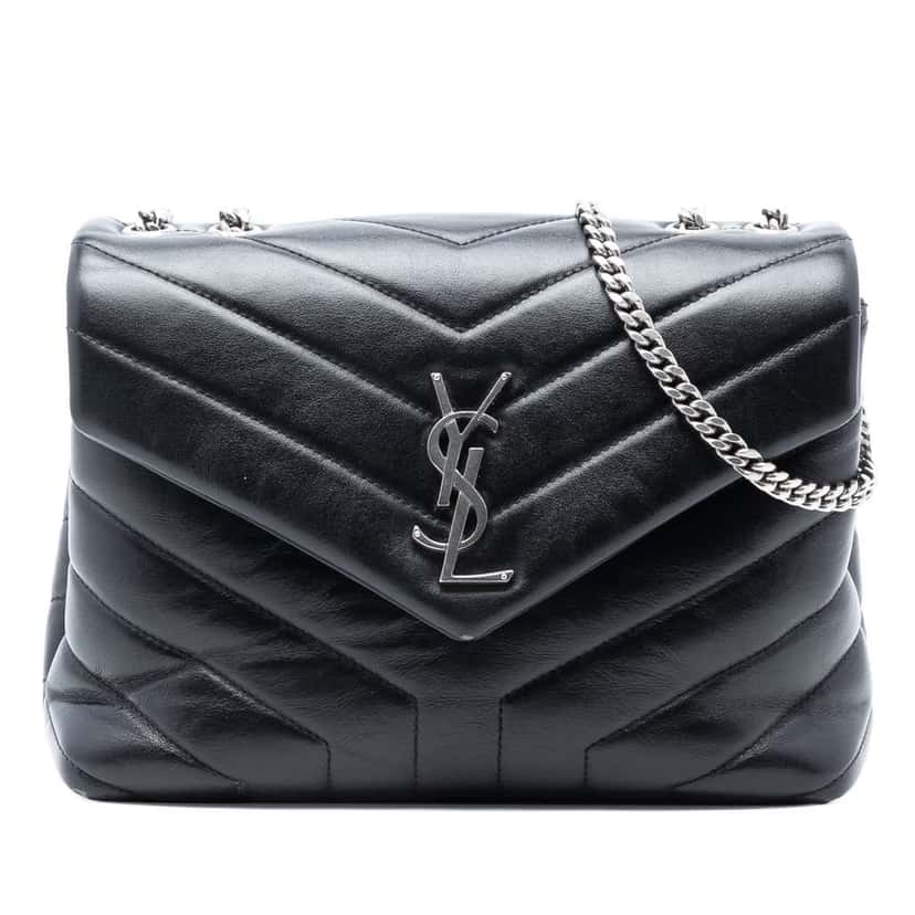Saint Laurent Small Quilted Leather Monogram LouLou Shoulder Bag Black Leather Good condition - Front View