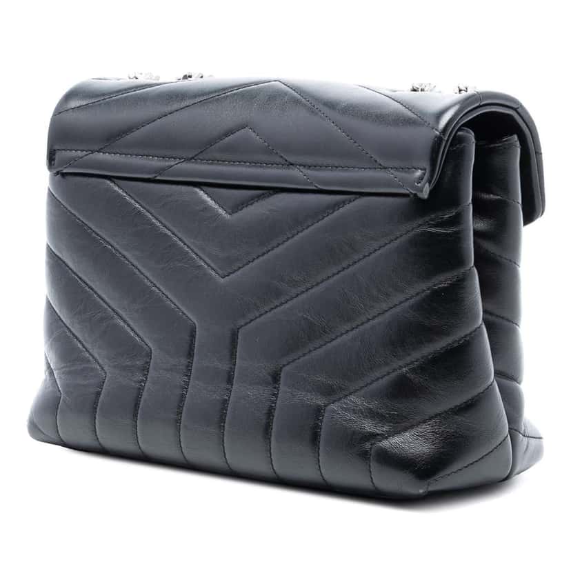 Saint Laurent Small Quilted Leather Monogram LouLou Shoulder Bag Black Leather Good condition - Back View