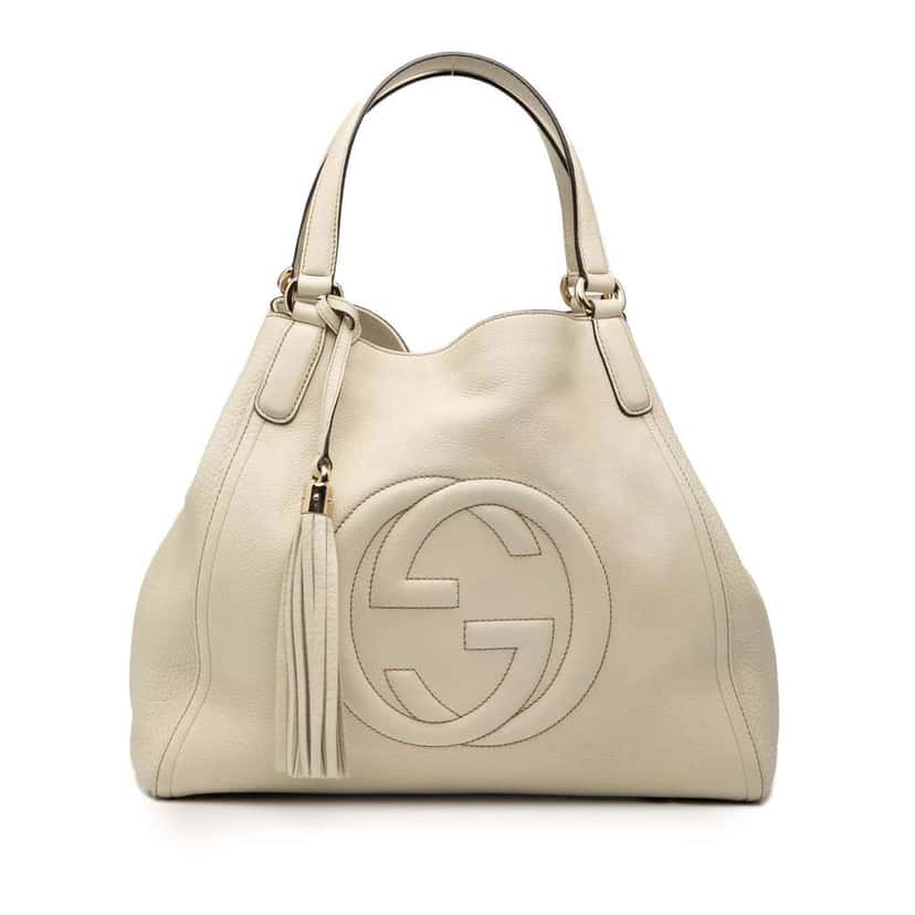 Gucci Medium Leather Soho Cellarius Tote White Leather Good condition - Front View