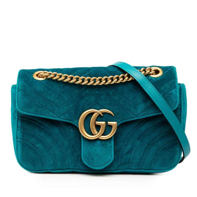 Gucci Medium GG Marmont Matelasse Velvet Shoulder Bag Blue Velvet Good condition - Front View