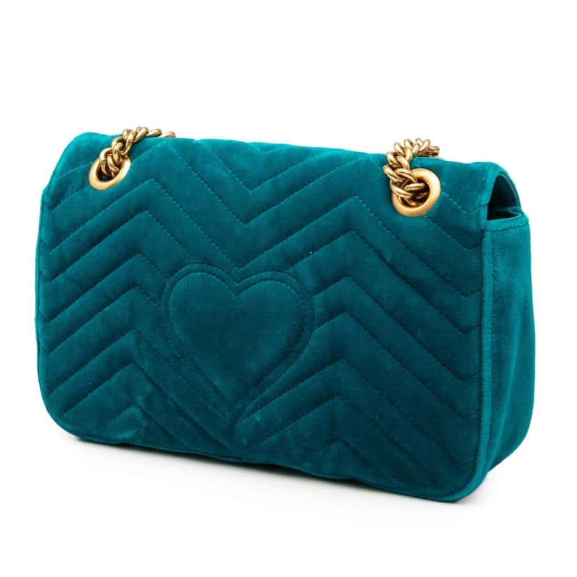 Gucci Medium GG Marmont Matelasse Velvet Shoulder Bag Blue Velvet Good condition - Back View