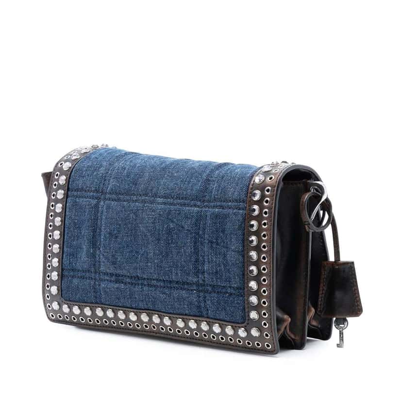 Prada Studded Denim Sound Lock Crossbody Blue Denim Very good condition - Back View