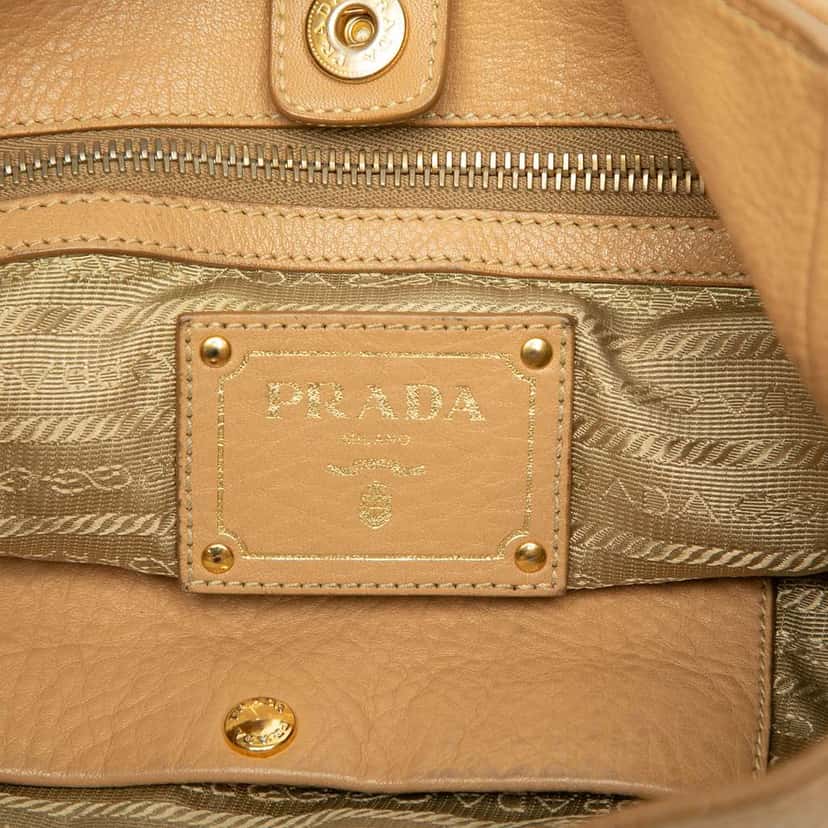 Prada Vitello Daino Front Zip Hobo Brown Leather Good condition - Box View