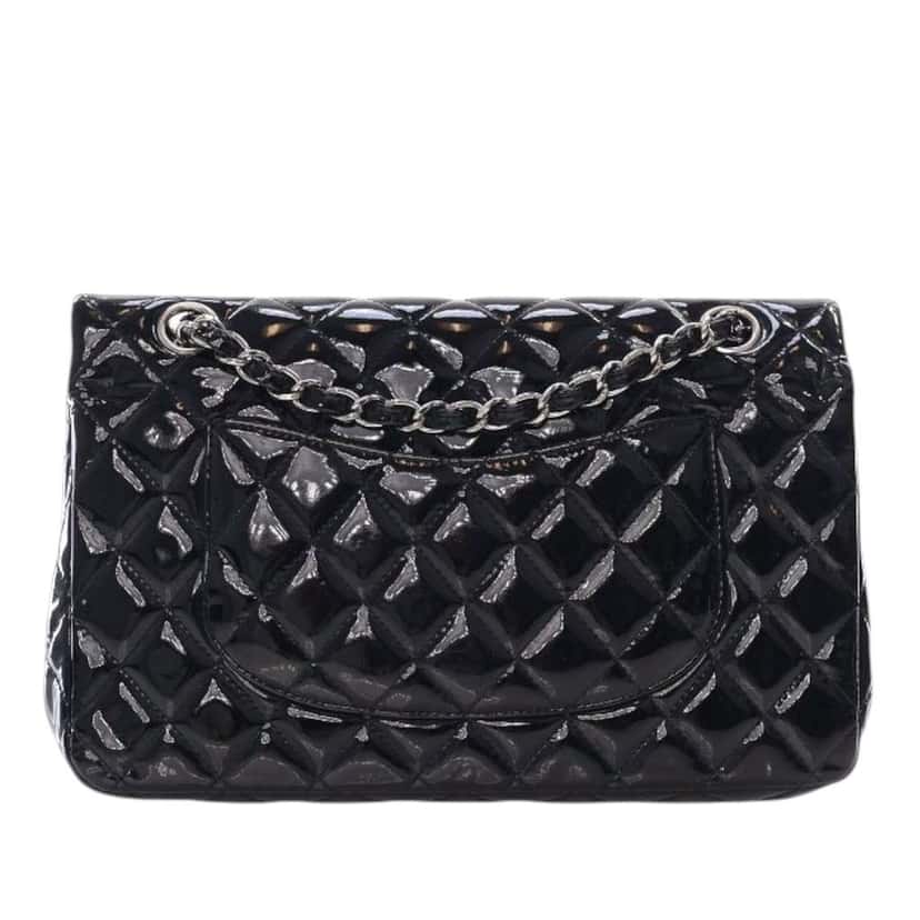 Chanel Medium Classic Patent Double Flap Black Leather Good condition - Inside View