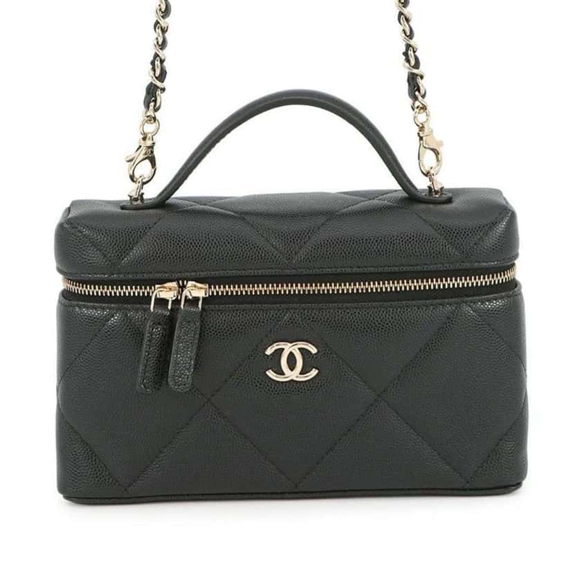 Chanel CC Quilted Caviar Slim Vanity with Chain Black Leather Good condition - Front View